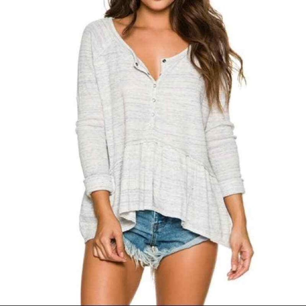 We The Free People Coastline Thermal Henley Peplum Top Size Medium